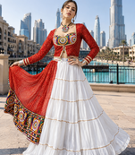 Red Rayon Cotton Navratri Lehenga Choli with Kutchi Work & Designer Koti