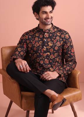 Rooted libaas multicolor digital print cotton blend full sleeves short kurta 1