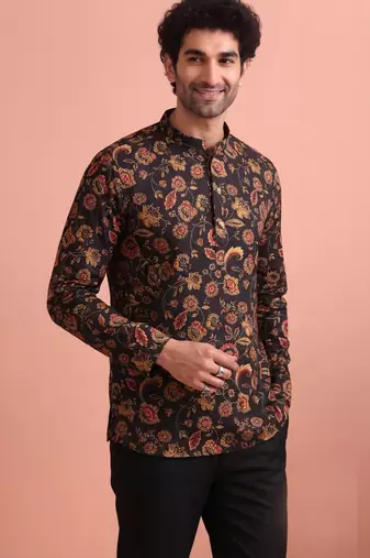 Rooted libaas multicolor digital print cotton blend full sleeves short kurta