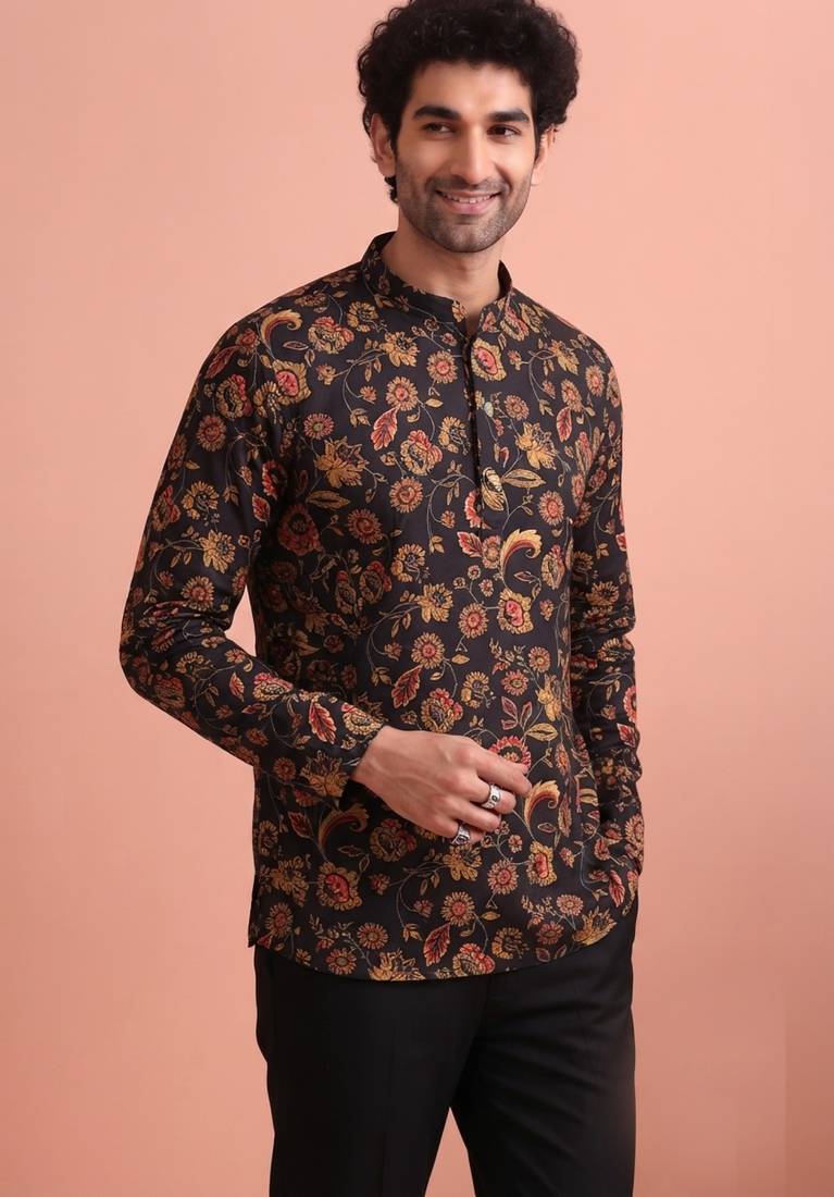 Rooted libaas multicolor digital print cotton blend full sleeves short kurta