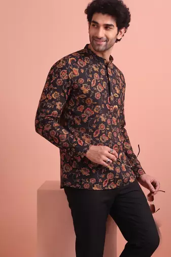 Rooted libaas multicolor digital print cotton blend full sleeves short kurta