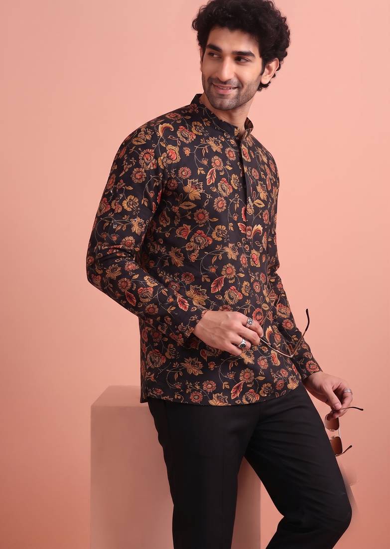 Rooted libaas multicolor digital print cotton blend full sleeves short kurta