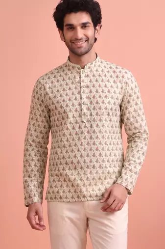 Rooted libaas multicolor digital print cotton blend full sleeves short kurta