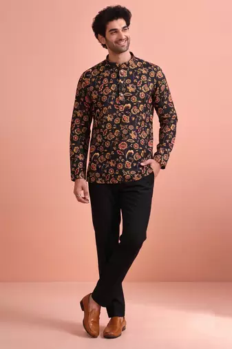 Rooted libaas multicolor digital print cotton blend full sleeves short kurta