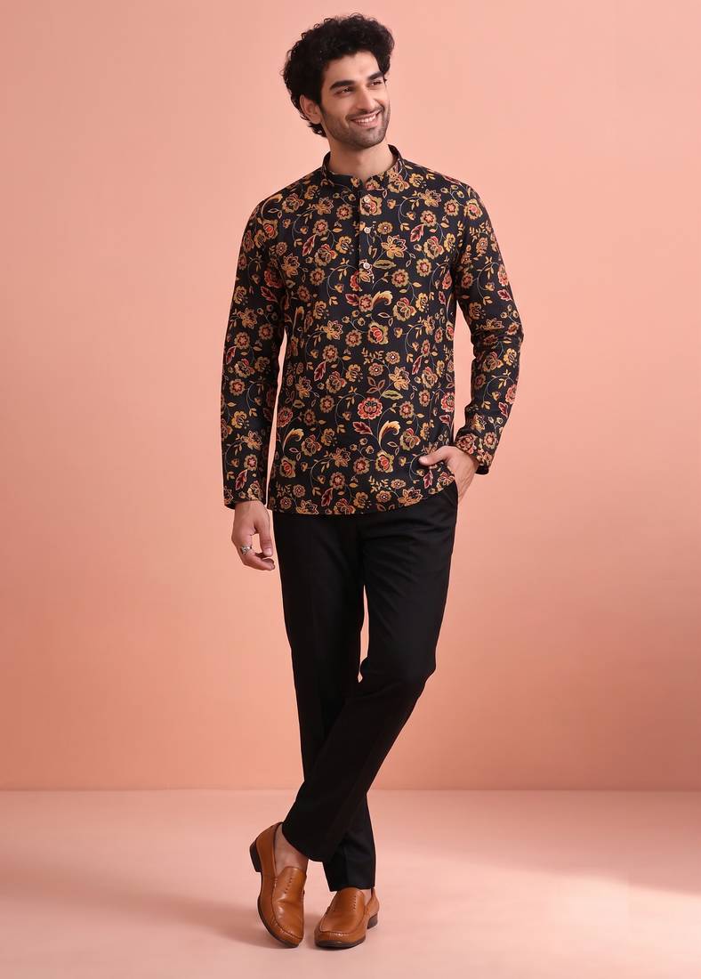 Rooted libaas multicolor digital print cotton blend full sleeves short kurta