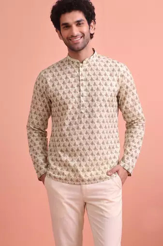 Rooted libaas multicolor digital print cotton blend full sleeves short kurta
