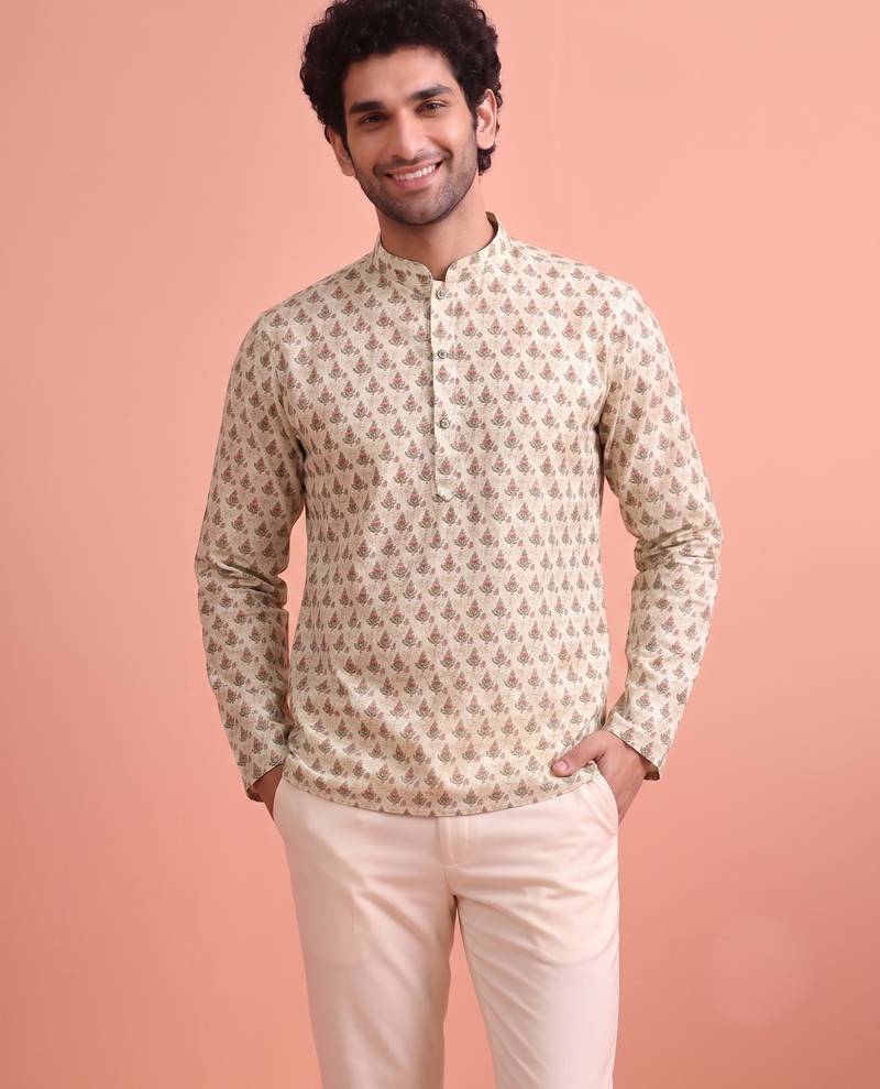 Rooted libaas multicolor digital print cotton blend full sleeves short kurta