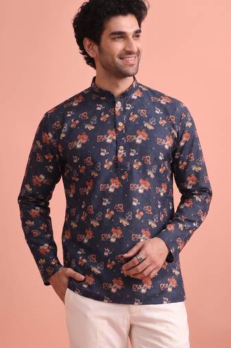 Rooted libaas multicolor digital print cotton blend full sleeves short kurta