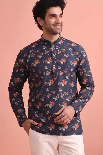 Rooted libaas multicolor digital print cotton blend full sleeves short kurta