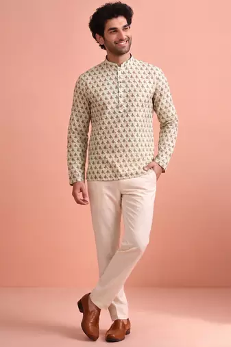 Rooted libaas multicolor digital print cotton blend full sleeves short kurta