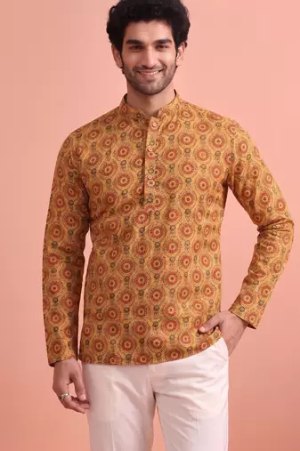 Rooted libaas multicolor digital print cotton blend full sleeves short kurta