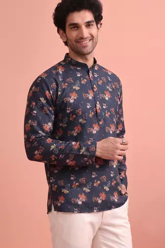 Rooted libaas multicolor digital print cotton blend full sleeves short kurta
