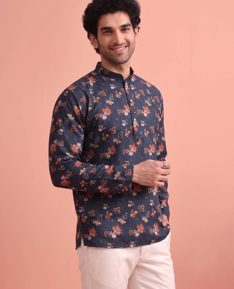 Rooted libaas multicolor digital print cotton blend full sleeves short kurta