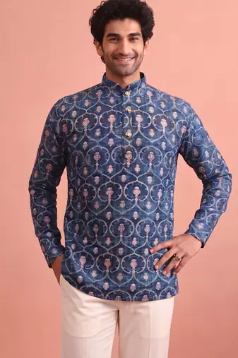 Rooted libaas multicolor digital print cotton blend full sleeves short kurta