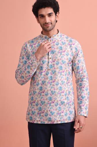 Rooted libaas multicolor digital print cotton blend full sleeves short kurta