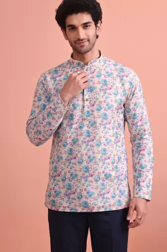 Rooted libaas multicolor digital print cotton blend full sleeves short kurta