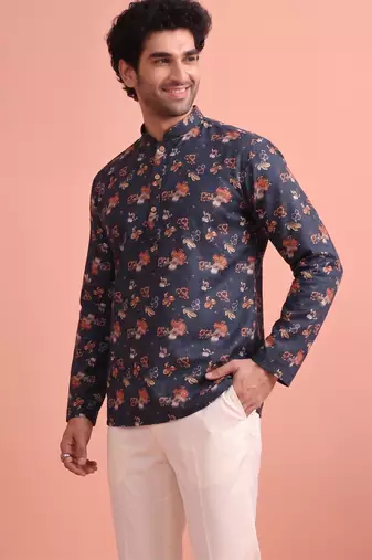 Rooted libaas multicolor digital print cotton blend full sleeves short kurta