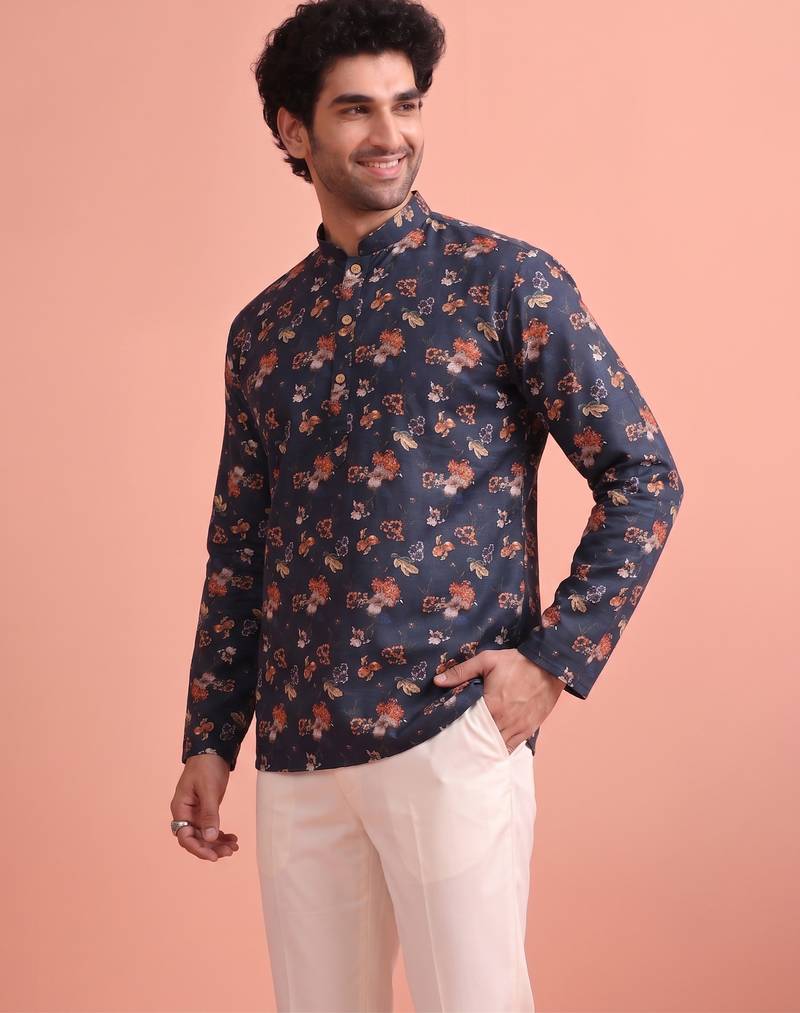 Rooted libaas multicolor digital print cotton blend full sleeves short kurta