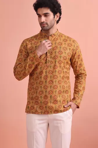 Rooted libaas multicolor digital print cotton blend full sleeves short kurta