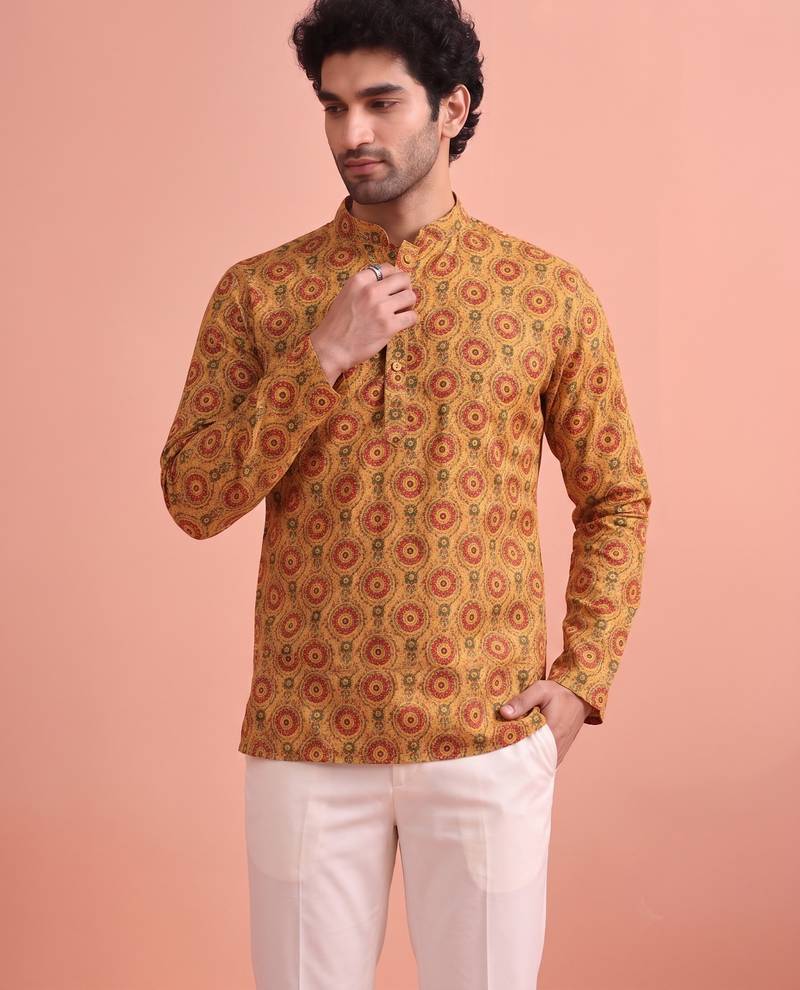 Rooted libaas multicolor digital print cotton blend full sleeves short kurta