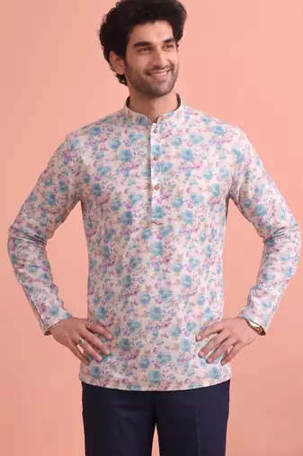 Rooted libaas multicolor digital print cotton blend full sleeves short kurta
