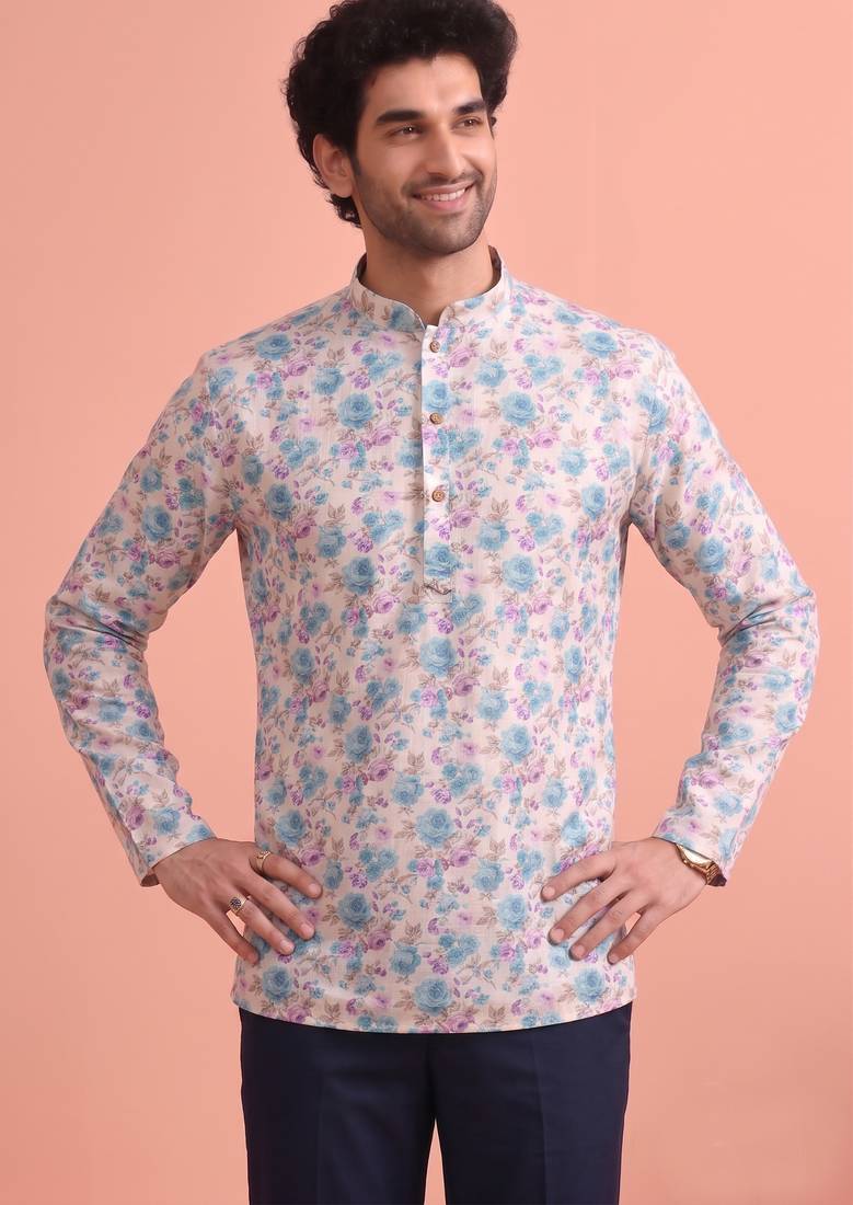 Rooted libaas multicolor digital print cotton blend full sleeves short kurta