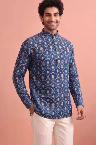 Rooted libaas multicolor digital print cotton blend full sleeves short kurta