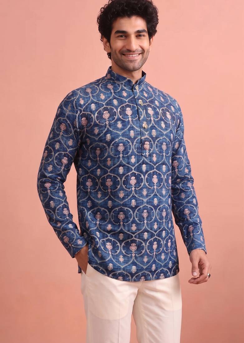 Rooted libaas multicolor digital print cotton blend full sleeves short kurta