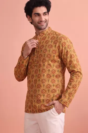 Rooted libaas multicolor digital print cotton blend full sleeves short kurta