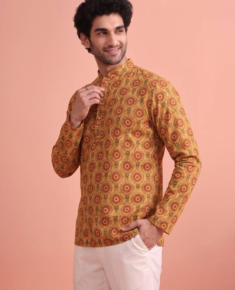 Rooted libaas multicolor digital print cotton blend full sleeves short kurta