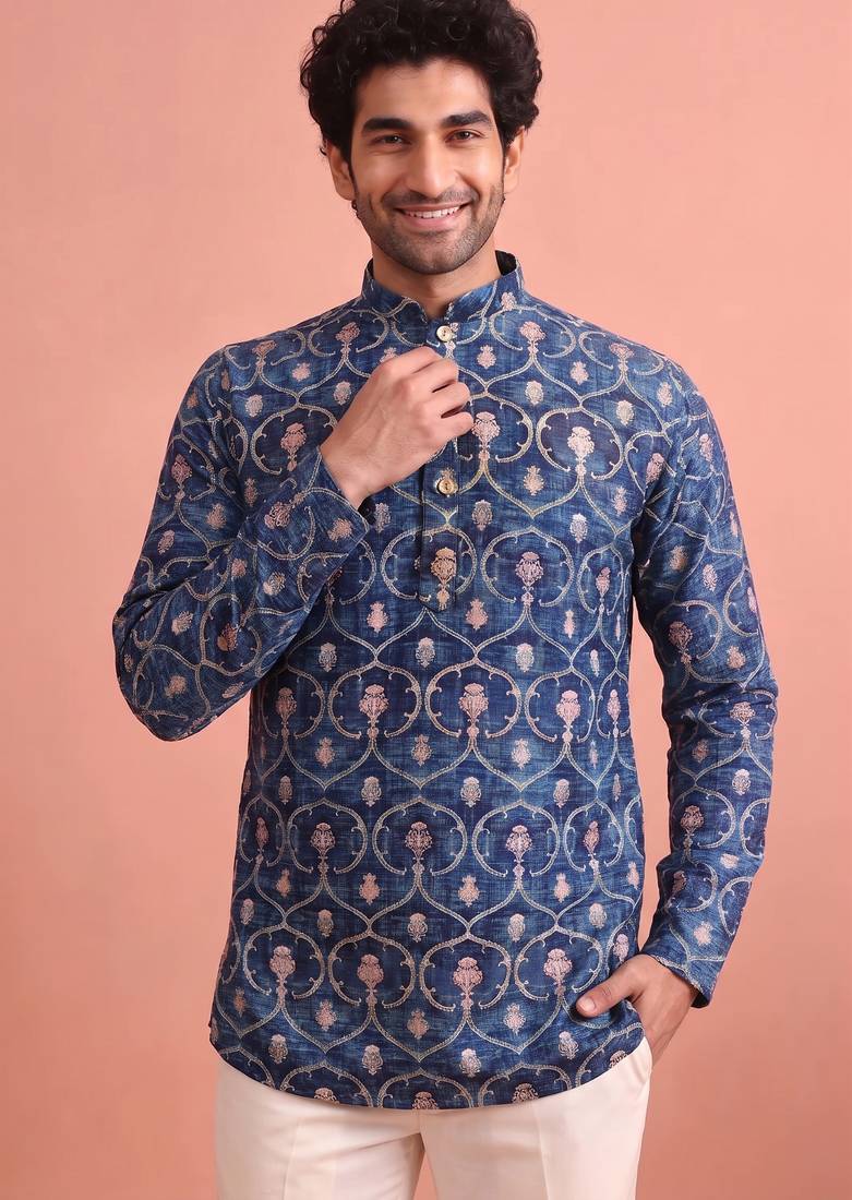 Rooted libaas multicolor digital print cotton blend full sleeves short kurta