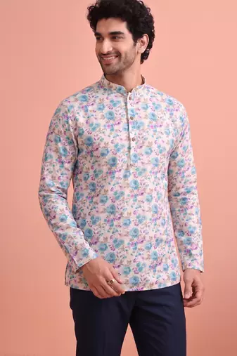 Rooted libaas multicolor digital print cotton blend full sleeves short kurta