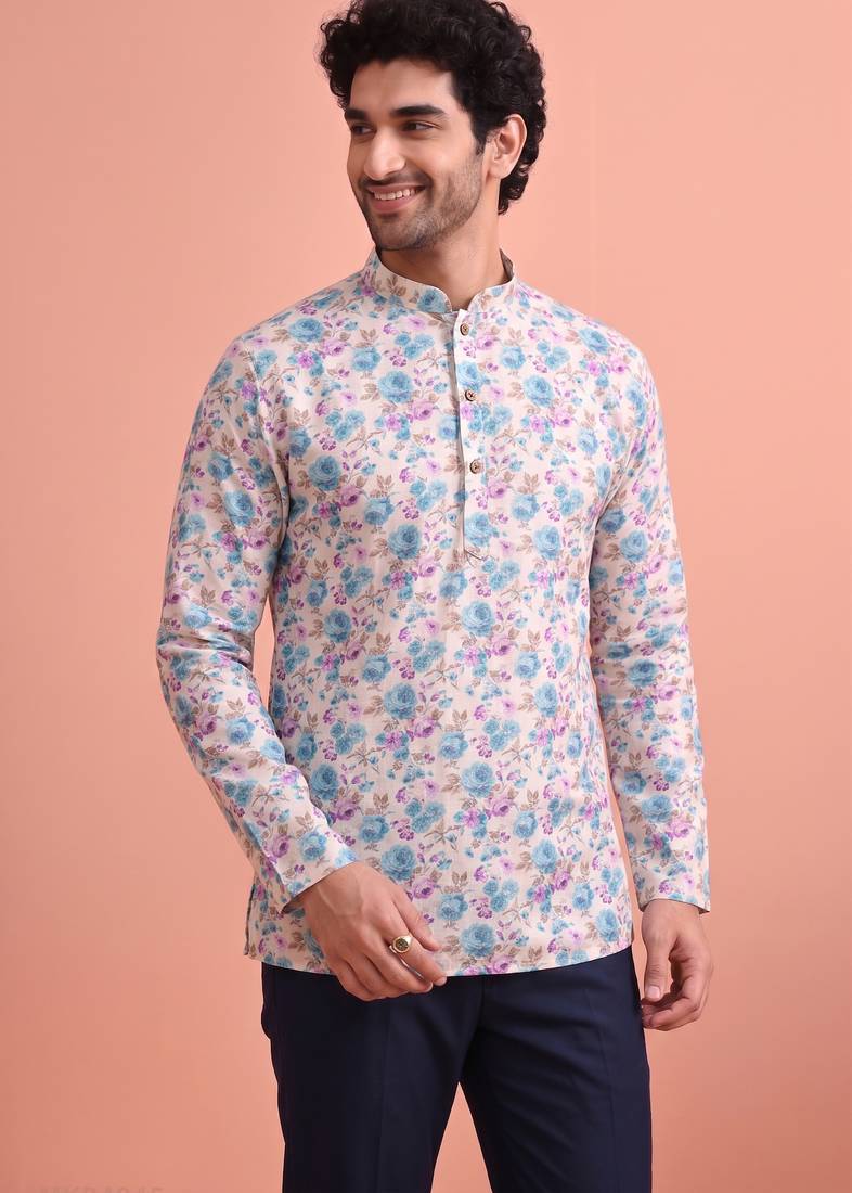 Rooted libaas multicolor digital print cotton blend full sleeves short kurta