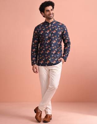 Rooted libaas multicolor digital print cotton blend full sleeves short kurta 5