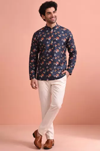 Rooted libaas multicolor digital print cotton blend full sleeves short kurta