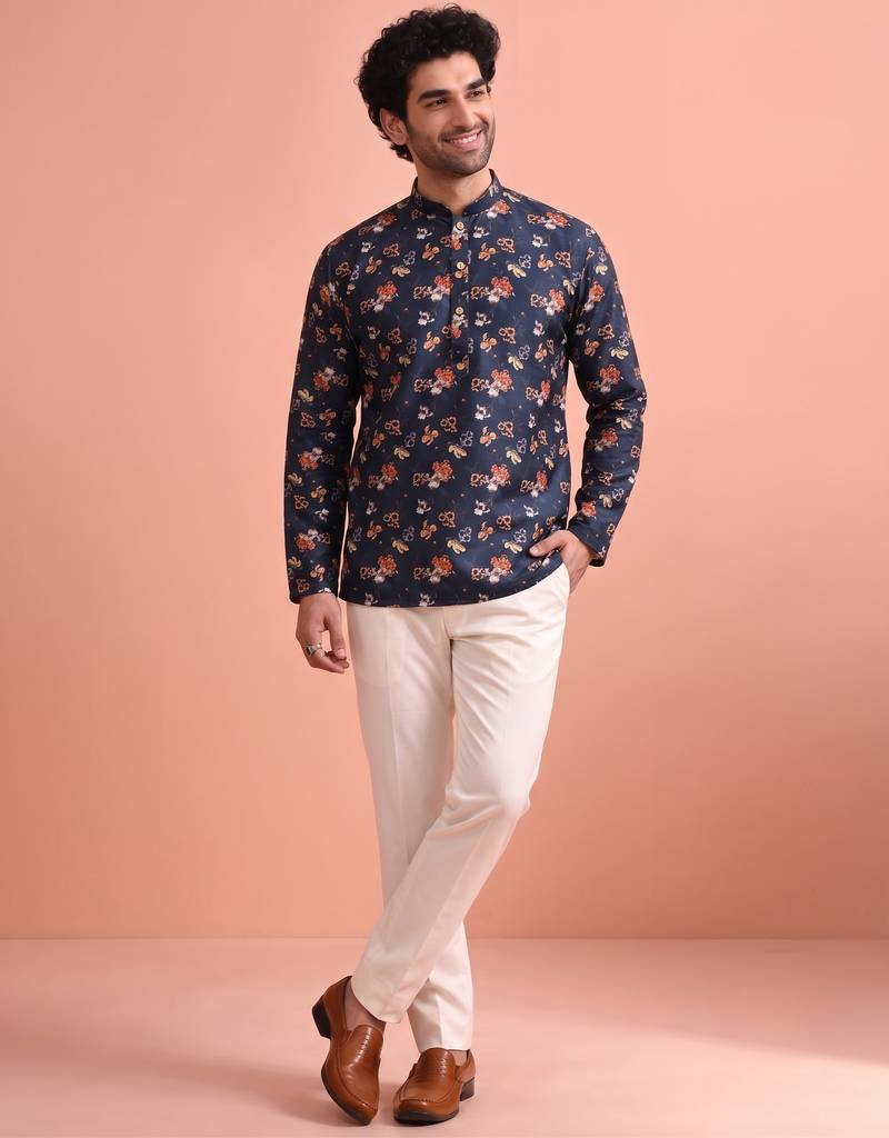 Rooted libaas multicolor digital print cotton blend full sleeves short kurta
