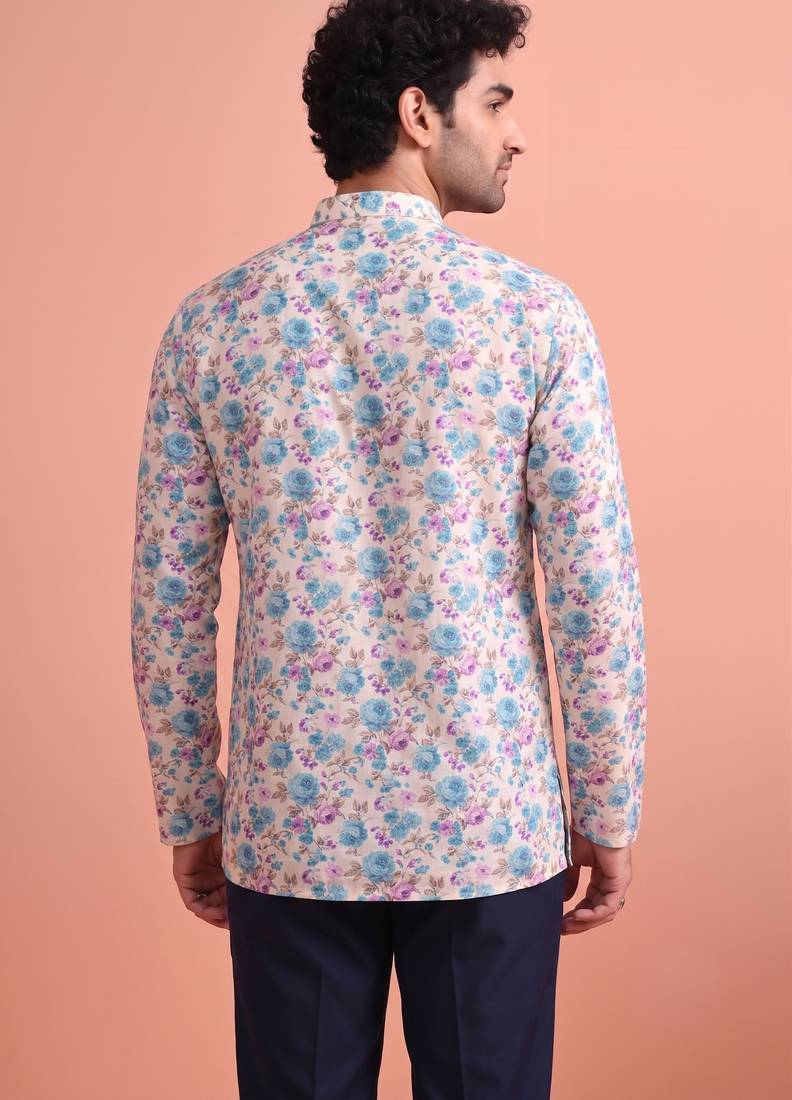Rooted libaas multicolor digital print cotton blend full sleeves short kurta