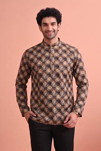 Rooted libaas multicolor digital print cotton blend full sleeves short kurta
