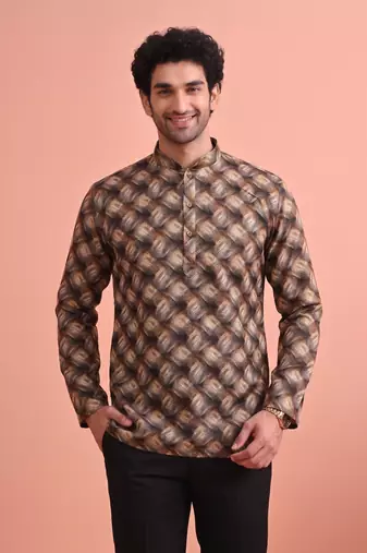 Rooted libaas multicolor digital print cotton blend full sleeves short kurta