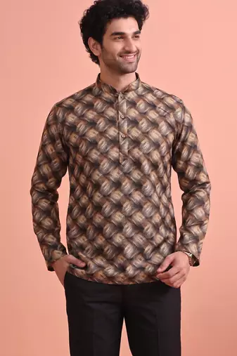 Rooted libaas multicolor digital print cotton blend full sleeves short kurta