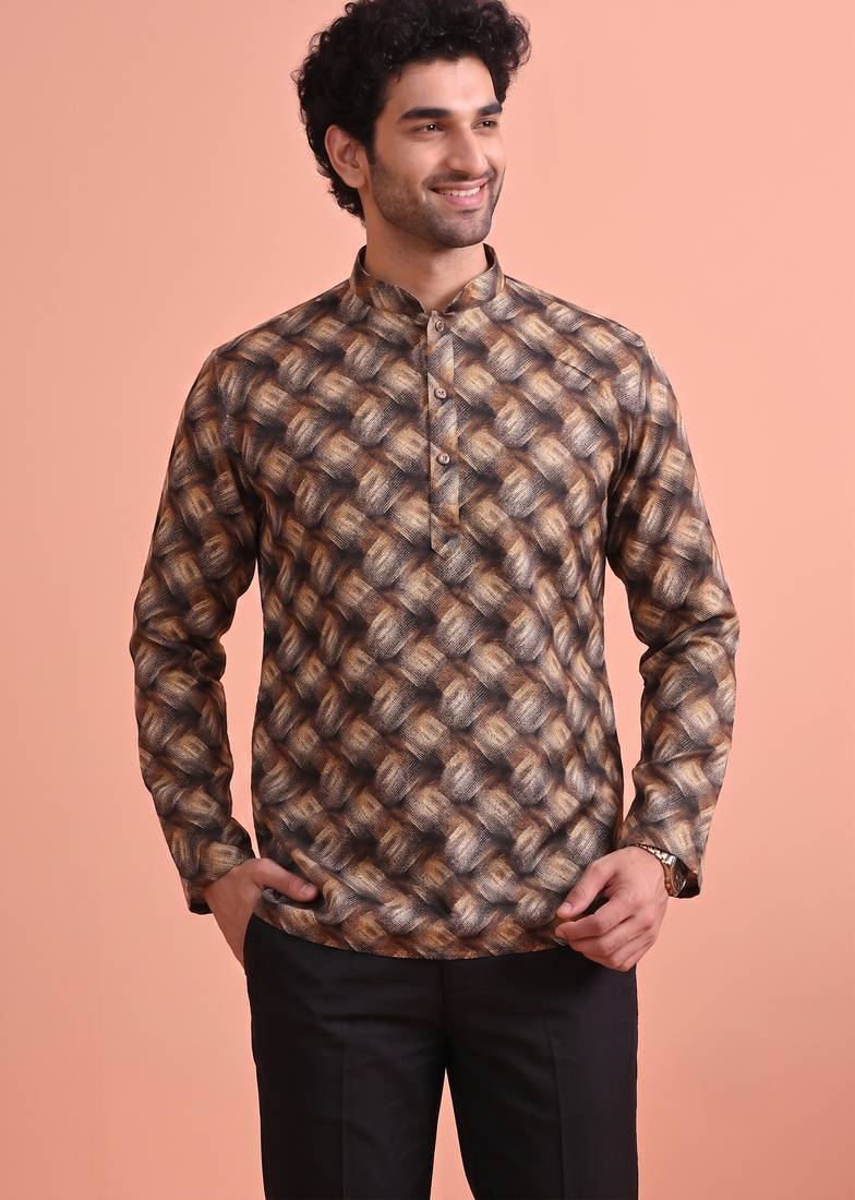 Rooted libaas multicolor digital print cotton blend full sleeves short kurta