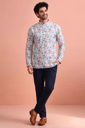 Rooted libaas multicolor digital print cotton blend full sleeves short kurta