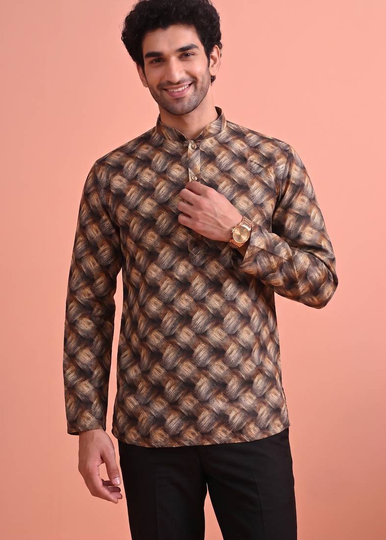 Rooted libaas multicolor digital print cotton blend full sleeves short kurta
