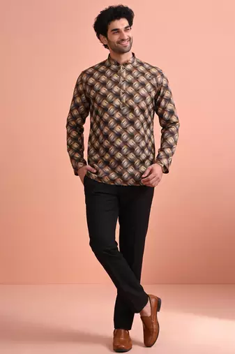 Rooted libaas multicolor digital print cotton blend full sleeves short kurta