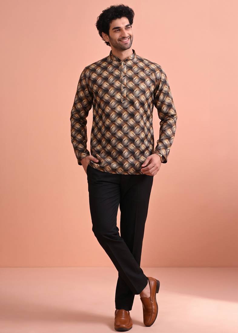 Rooted libaas multicolor digital print cotton blend full sleeves short kurta