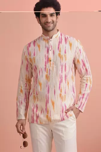 Rooted libaas multicolor digital print cotton blend full sleeves short kurta