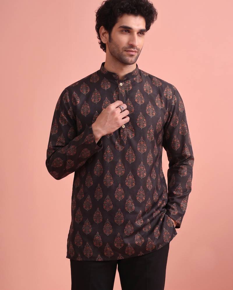 Rooted libaas multicolor digital print cotton blend full sleeves short kurta