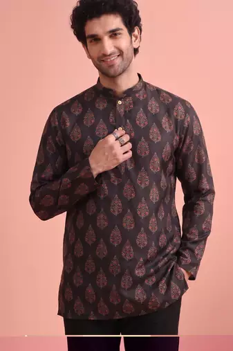 Rooted libaas multicolor digital print cotton blend full sleeves short kurta