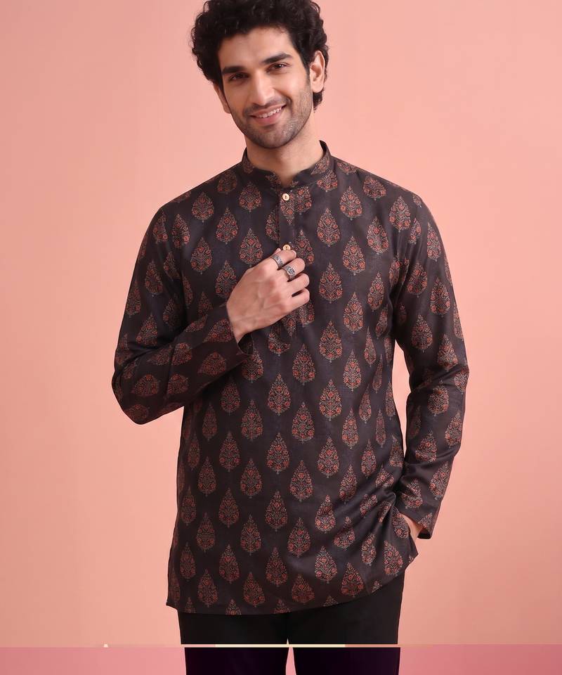 Rooted libaas multicolor digital print cotton blend full sleeves short kurta
