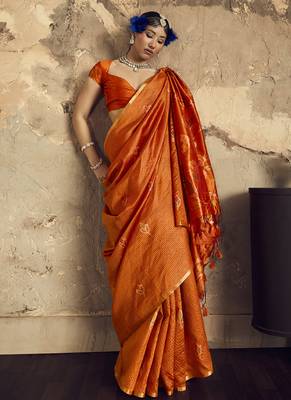 Orange Silk blend with handloom weaving festival wear saree 1